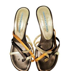 Donald J Pliner Strappy Sandals with‎ Kitten Heels, Bronze Multi, Size 6